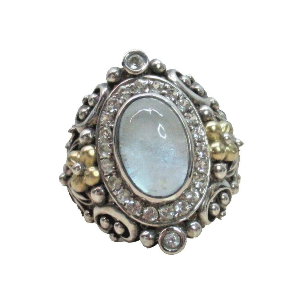 Barbara Bixby Blue White Topaz 925 18K Gold Ring Sz 8